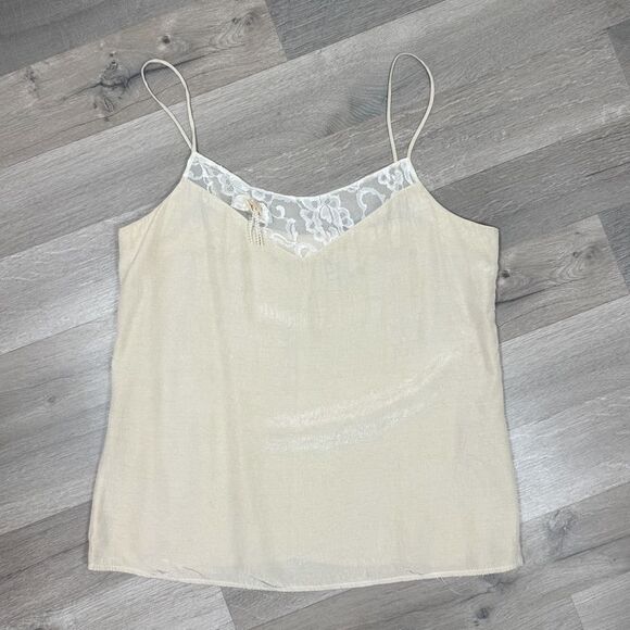 Jon Wesley Y2K Lace Trim Camisole Top Ivory White Small Rosette Pearls - Picture 11 of 11